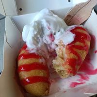 Banana fritters with ice cream at Lord of the Fries - Flinders Street in Melbourne