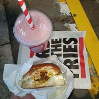 chick'n burger and strawberry shake at Lord of the Fries - Flinders Street in Melbourne