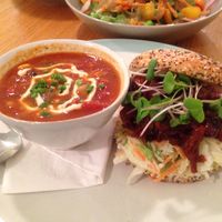 GF pulled pork with soup of the day at Grasshopper - Dundas St in Toronto