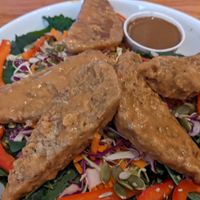 Tree hugger salad with peanut butter seitan at Oak House in Newmarket