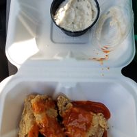 Seitan buffalo wings with vegan blue cheese at Oak House in Newmarket