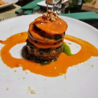Tomato pesto and vegan cheese at Vitto Pitagorico in Naples