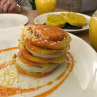 Calabrese appetizer with hemp ricotta cheese, pesto and tomato. Mmmmm!! at Vitto Pitagorico in Naples