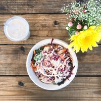 made my owl bowl and got and got their AMAZING almond butter smoothie at Della Bowls in Miami