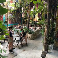 The restaurant of the Los Amigos Hostel at Los Amigos in Flores