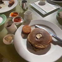 Vegan pancake with vegan butter and the potato cake with homemade ketchup and hot sauce  at Wynn Hotel - Tableau in Las Vegas