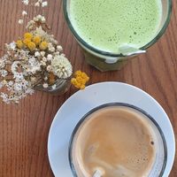 Coffee & matcha latte at Ou Bien Encore in Geneva