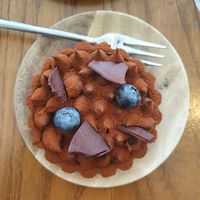 Chocolate cake with blueberry filling at Ou Bien Encore in Geneva