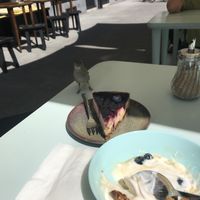Even my little feathered friend liked the cheesecake at Ou Bien Encore in Geneva