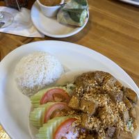 Garlic & pepper tofu; spring rolls(came w 4)  at Thai Corner Cafe in Reno