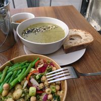 Soup and salad at Pumpkin Brown in Edinburgh