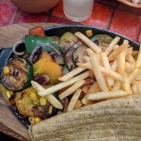 Vegan fajitas - not photographed is the side salad and sauces at Taco Mexicano in Krakow