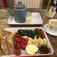 Vegan brekkie and tea - perfect and great presentation! at The Caffeine Drip in Edinburgh