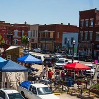 Aerial view of the grand opening day with twice as many vendors as the usual at C-Street City Market in Springfield