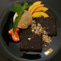 amazing sugar-free, gluten-free vegan brownie and ice cream  at Estudio Vegetariano in Lagos