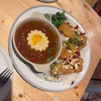 Tempeh and Vegan Egg with Shashuka Saucee  at Estudio Vegetariano in Lagos