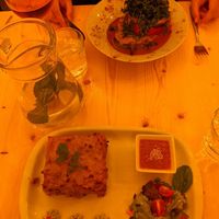 Vegan Lasagne & rice-filled peppers with roasted rocket 👍🏽 at Estudio Vegetariano in Lagos