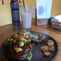 Shake and burger   at The Vegan Temple by Prasada in Cusco