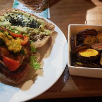 A burger on the menu at The Vegan Temple by Prasada in Cusco