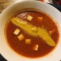 Aztec soup with vegan cheese and tofu at The Vegan Temple by Prasada in Cusco