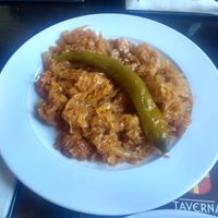 Fried cabbage with a sour dressing at Taverna Sarbului in Sinaia