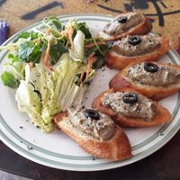 Aubergine caviar bruschetta at Novelty Cafe in Luang Prabang