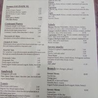 Food side of the menu for reference at Saudade in Sintra