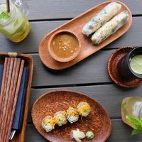 Here we ordered: 

DRINKS:
-A fresh ginger, lemongrass tea (#93) 
-Chanh Muoi: a cold lemonade tea...the limes in this tea have been kept in salt for 6 months! (#102) 
-Da Chanh: a delicious sweet lemonade (#103) 

FOOD: 
-Spring Roll
-Deep-fried Sushi  at Anh Dao in Berlin