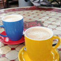 Coffees with a feathered friend. at Kofi Beans in Croydon