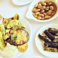 Grilled Veggies, Baked Beans, Stuffed Grape Leaves at TO Limani in Thasos