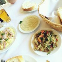 Mashed Beans, Eggplant Salad, Garlic Dip at TO Limani in Thasos