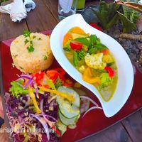 Vegetable Curry with rice at Kind Earth Eatery in Dar Es Salaam