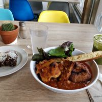 Coconut brownie, moroccan soup and green smoothie at Urban Herbivore - Kensington Market in Toronto