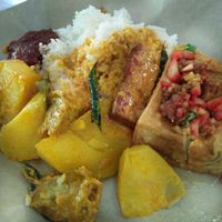 Rice with 2 dishes - Curry potatoes with meat & Minced meat tofu. at Just Greens 綠青青 - FernVale in Northeast Singapore