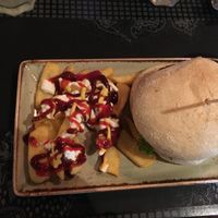 burger with fries at Peter Pane in Binz