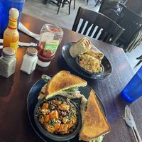 Chickpea Tuna Melt with quinoa salad; Club wrap with macaroni salad. Delicious!!!!  at Graze in Nashville