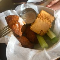 Seiten wings & cheesy cornbread w/ ranch and celery  at Graze in Nashville