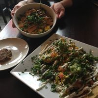 Scrambled tofu bowl, cauliflower sausage on the side, tofu rancheros at Graze in Nashville