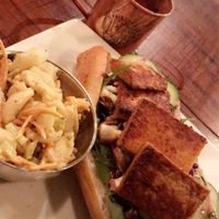 Hot tempeh sandwich & macaroni salad  at Graze in Nashville