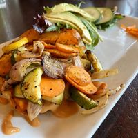 Roasted vegetables and biscuits  at Graze in Nashville