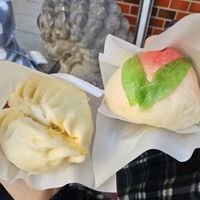 Vegetable Bun (left) and Sweet Bean and Date Paste Bun (right).  at Peking Hanten in Yokohama