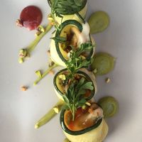 Courgette rolls with vegan cheese, mushrooms, and tomato jam at Dolmen Bar in Lanzarote