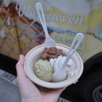 Vegan Ice Cream at the food truck (made with cashew milk): dark chocolate, pistachio (absolutely amazing!!), mint chocolate chip at Van Leeuwen Ice Cream - Arts District in Los Angeles