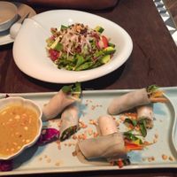 Spring rolls and salad at Uu Dam Chay in Hanoi