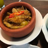 Green banana thing, comes with rice at Uu Dam Chay in Hanoi