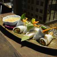 spring rolls w/ peanut dipping sauce at Uu Dam Chay in Hanoi