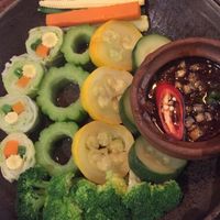 Boiled veggies with special sauce at Uu Dam Chay in Hanoi