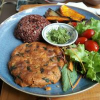 black bean red rice tofu cake at Om Hanoi in Hanoi