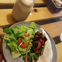 eggplant pita and chai smoothie at Om Hanoi in Hanoi