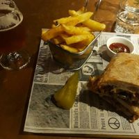 Vegan pulled pork burger with fries at URBN Culture in Taipei